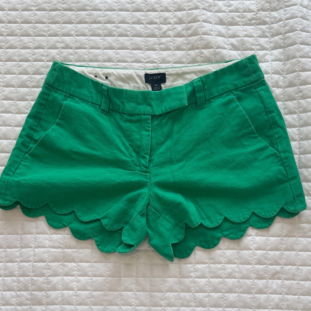 J. Crew High Waist Kelly Green Scalloped Shorts Size 0